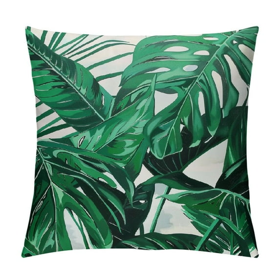 HENGT Tropical Leaves Pillow Covers Monstera Palm Leaf Plant Print Green Colored Outdoor Throw Pillows Summer Hawaiian Style Decorative Square Cushion Case for Home Sofa Couch Bed