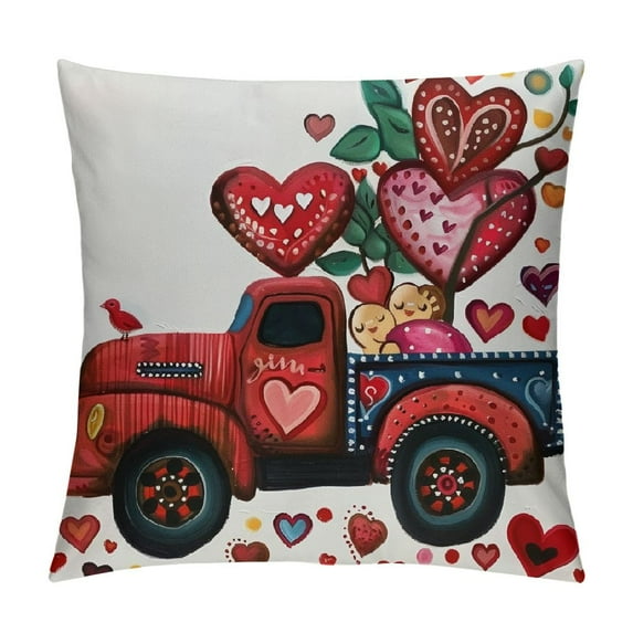 HENGT Valentines Day Pillow Covers Love Heart Truck Red Valentine Pillows Decorative Throw Pillows Valentines Day Decor for Sofa Couch Home Valentine's Day Decorations