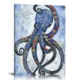 thumbnail image 1 of HENGT  Vertical Canvas Wall Art Abstract Grey and Blue Octopus Painting Printed on Canvas Sea Life Picture Poster Gallery Wrap Vintage Farmhouse Home Décor Ready to Hang, 1 of 5