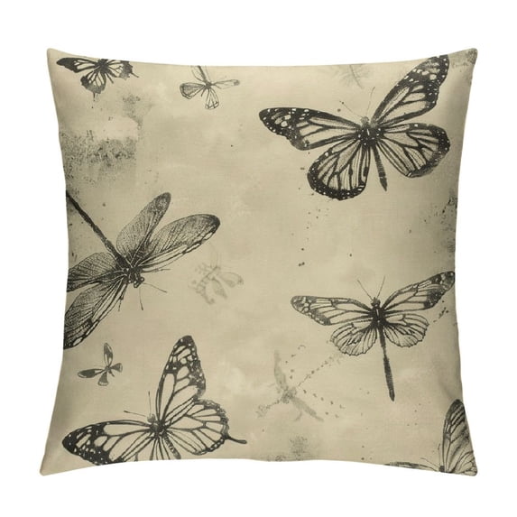 HENGT Vintage Dragonfly Butterfly Throw Pillow Covers Pillow Cases Square Decorative Pillow Covers Soft Cushion Covers for Couch Sofa Bed Home Farmhouse Living Room Decoration Pillowcases