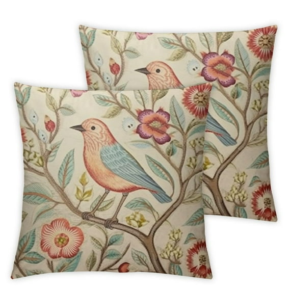 HENGT Vintage Floral Bird Lumbar Pillow Covers Set of 2 Pink Green Flowers Leaves Decorative Throw Pillows for Couch Pillow Cases Home Decor for Sofa Bed Porch Living Room Outdoor