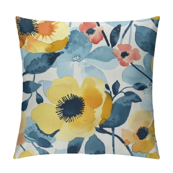 HENGT Watercolor Abstract Yellow Blue Flower Throw Pillow Covers Seamless Pattern Art Painting Square Pillowcases for Home Decor Sofa Car Bedroom Pillow case