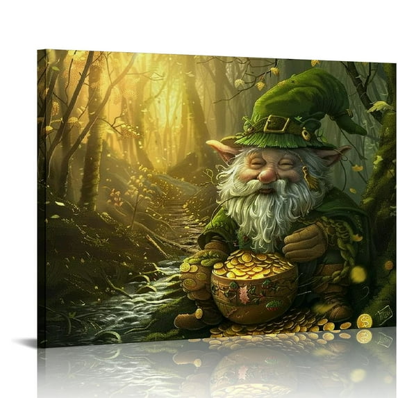 HENGT Watercolor Saint Patricks Gnomes Clipart, Festive Gnomes, St Patrick Day, Gnomes, Fantasy, Modern Canvas Wall Art, Wall Art