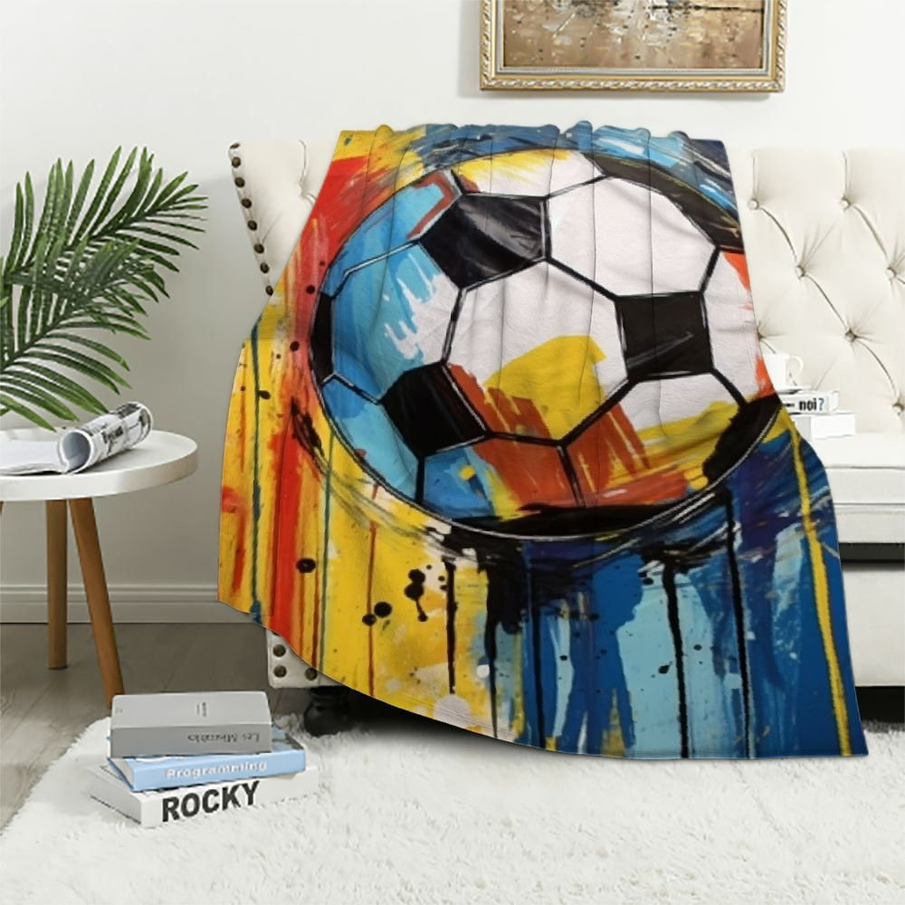 HENGT YISUEMEI Watercolor Soccer Sherpa Blanket, Soft and Plush Sports