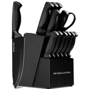 HENKELIVING Knife Set, 13PC German Stainless Steel Knives with Ergonomic Handles, Built-in Sharpener Block, Dishwasher Safe, Black