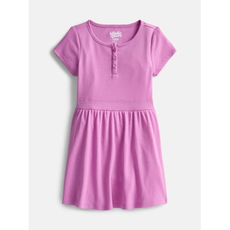 Wonder Nation Girls' Ribbed Henley Dress with Short Sleeves, Sizes 4-18