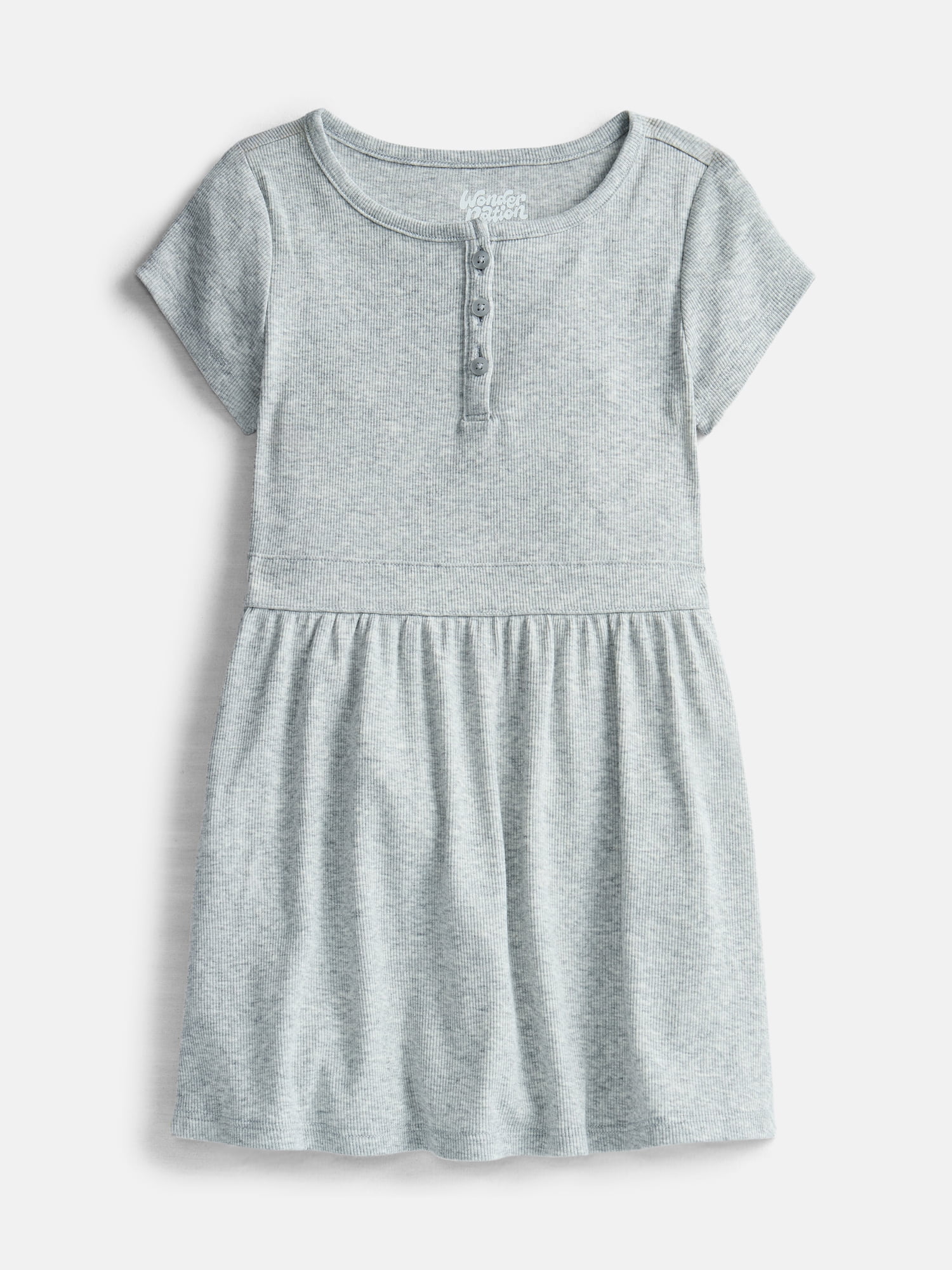 Wonder Nation Girls' Ribbed Henley Dress with Short Sleeves, Sizes 4-18