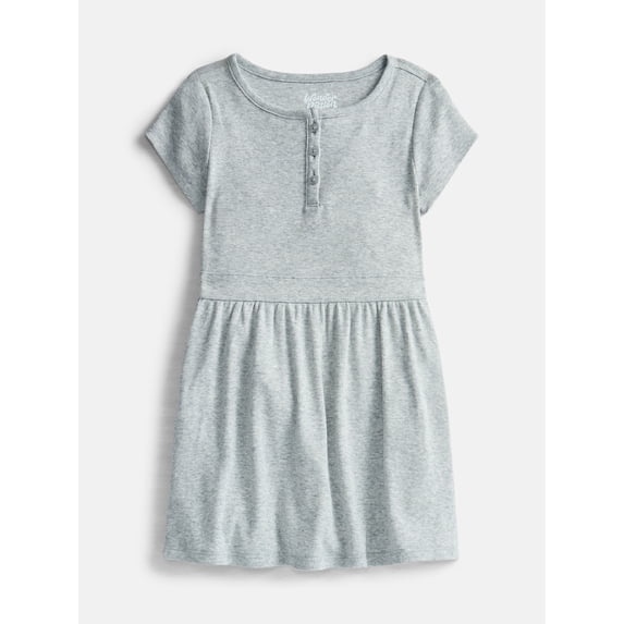 Wonder Nation Girls' Ribbed Henley Dress with Short Sleeves, Sizes 4-18