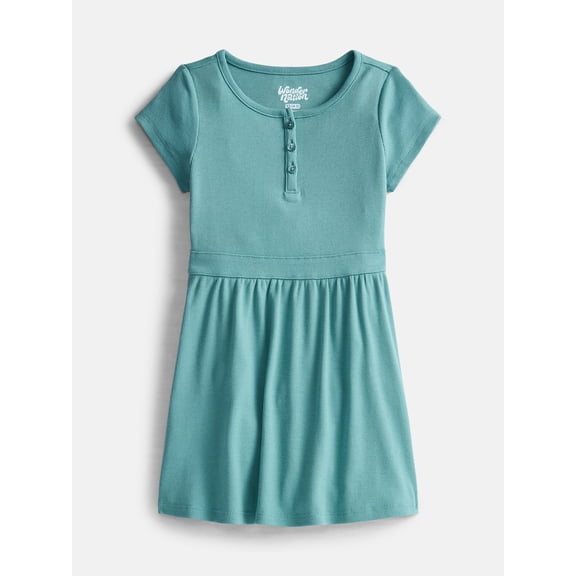 Wonder Nation Girls' Ribbed Henley Dress with Short Sleeves, Sizes 4-18