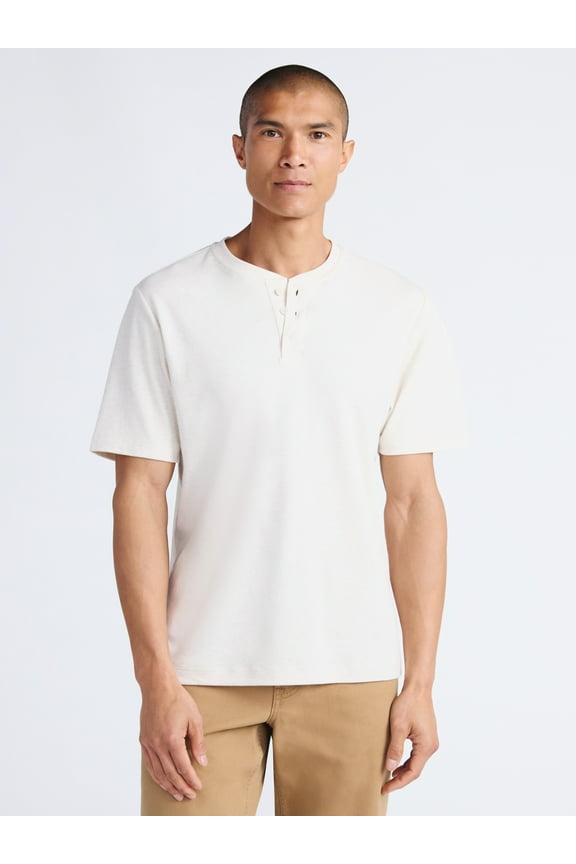 Men's Cotton Henley Shirt with Short Sleeves, Sizes XS-3XL