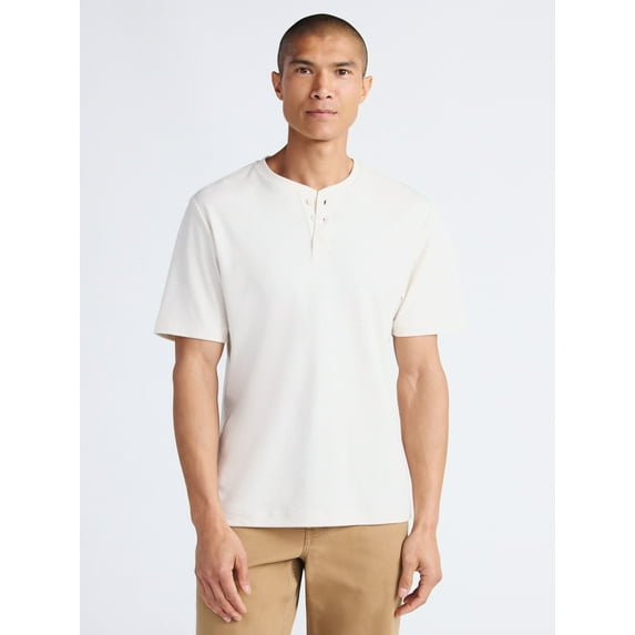 Free Assembly Men's Cotton Henley Shirt with Short Sleeves, Sizes XS-3XL