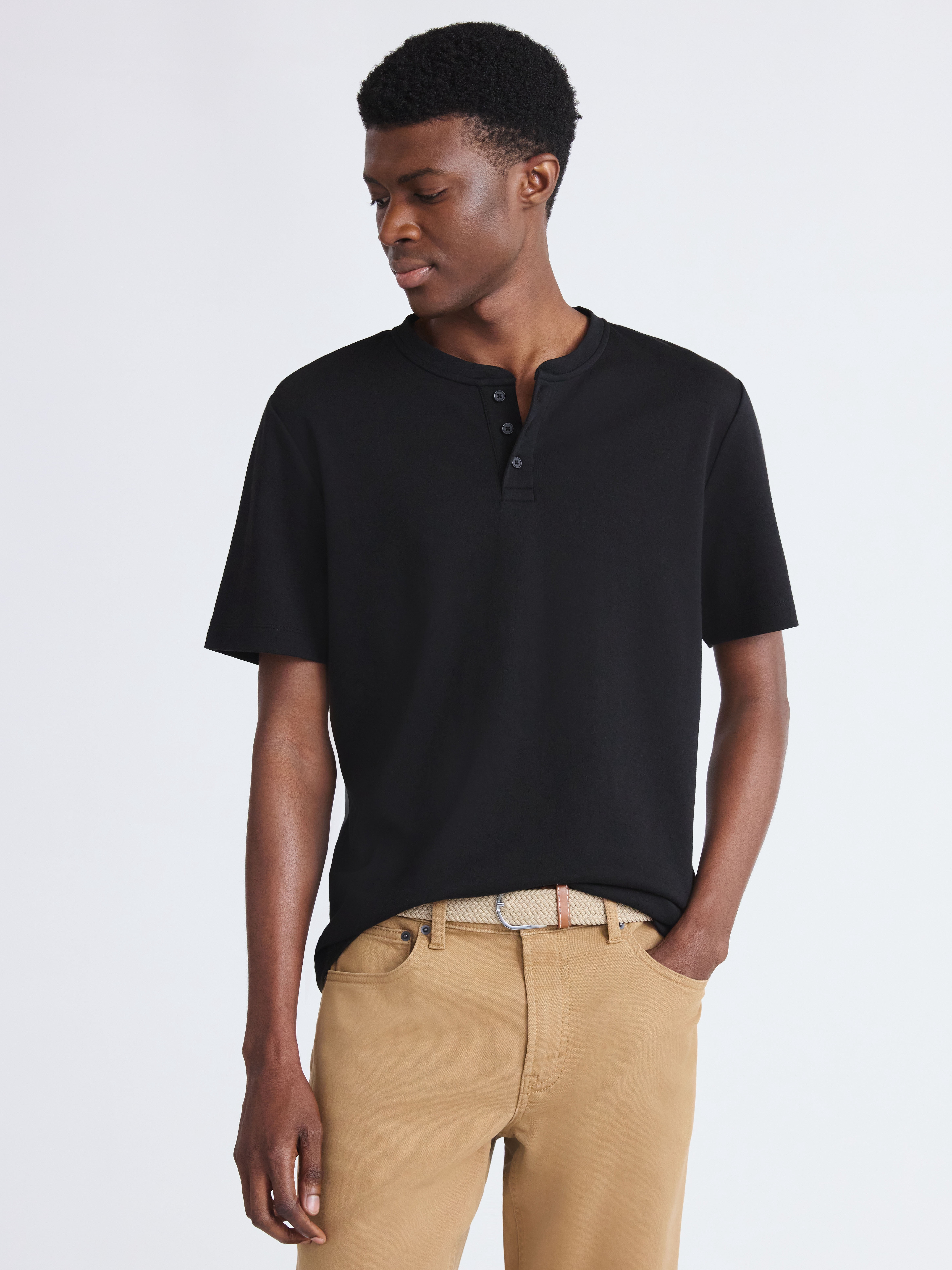 Free Assembly Men's Cotton Henley Shirt with Short Sleeves, Sizes XS-3XL