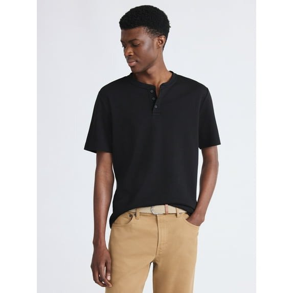 Free Assembly Men's Cotton Henley Shirt with Short Sleeves, Sizes XS-3XL