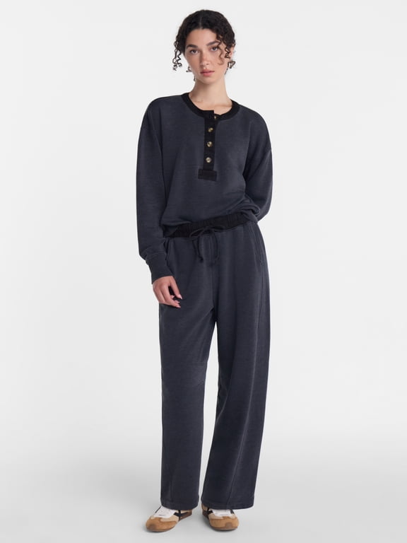 Women's and Women's Plus Henley Sweatshirt and Pants Set, 2-Piece, Sizes XS-4X