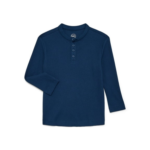 Wonder Nation Boys Thermal Henley Top with Long Sleeves, Sizes 4-18 & Husky