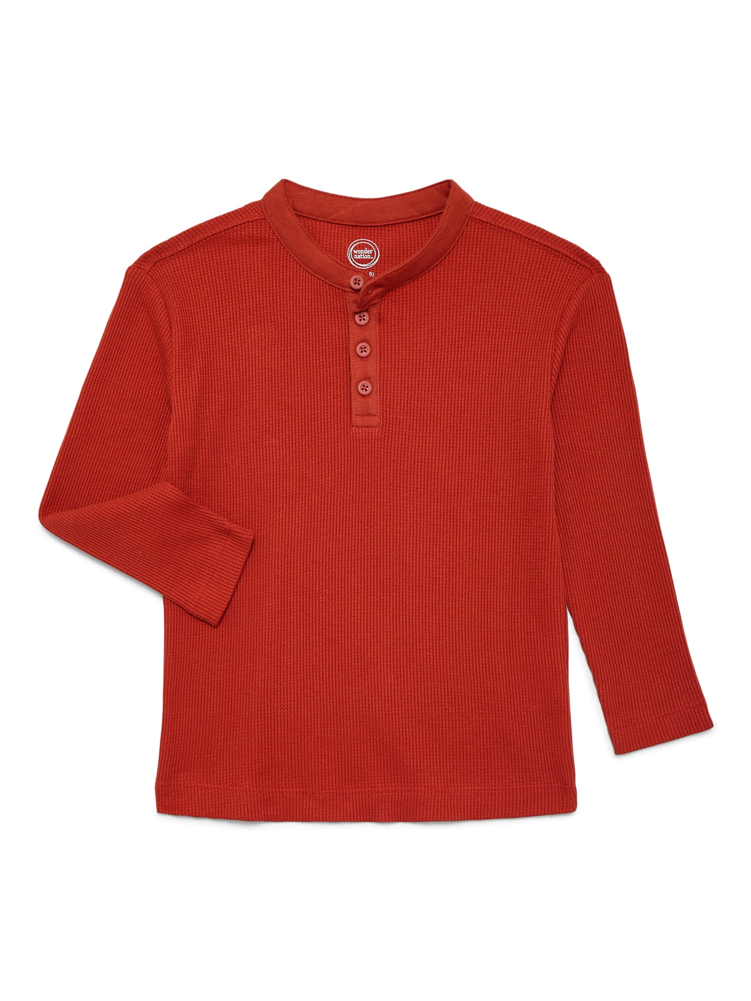 Wonder Nation Boys Thermal Henley Top with Long Sleeves, Sizes 4-18 & Husky