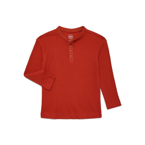 Wonder Nation Boys Thermal Henley Top with Long Sleeves, Sizes 4-18 & Husky