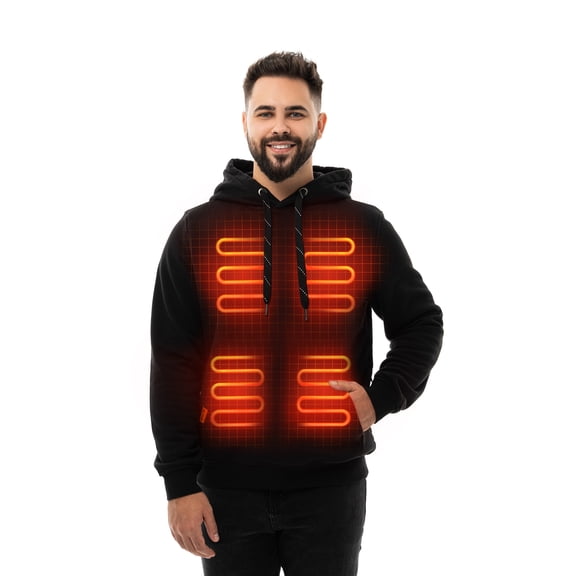 HENNCHEE Unisex Heated Hoodie with 12V 16,000mAh Battery, 5 Heating Zones, Dual Controls, Heated Pullover Sweatshirt (Black, L)
