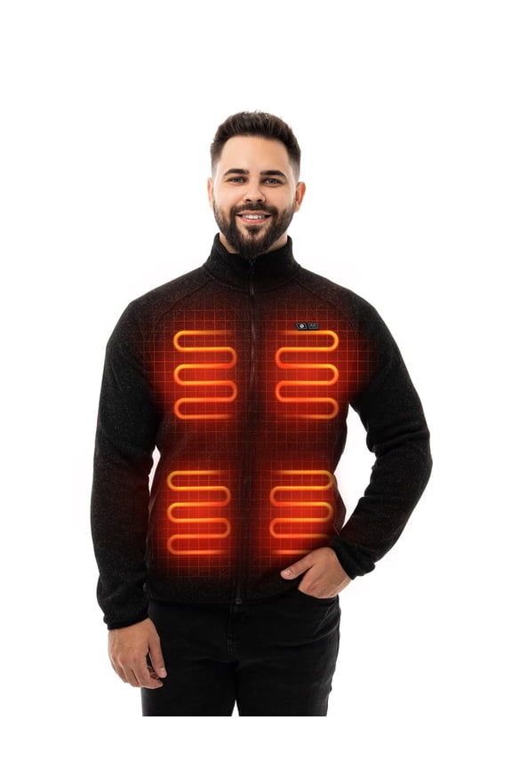 Heated Fleece Jackets for Men with Battery Pack, Zip Up Heating Sweater, Black/Medium