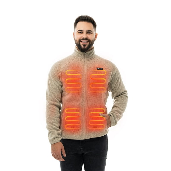 HENNCHEE Heated Fleece Jackets for Men with Battery Pack, Zip Up Heating Sweater, Gray/Medium
