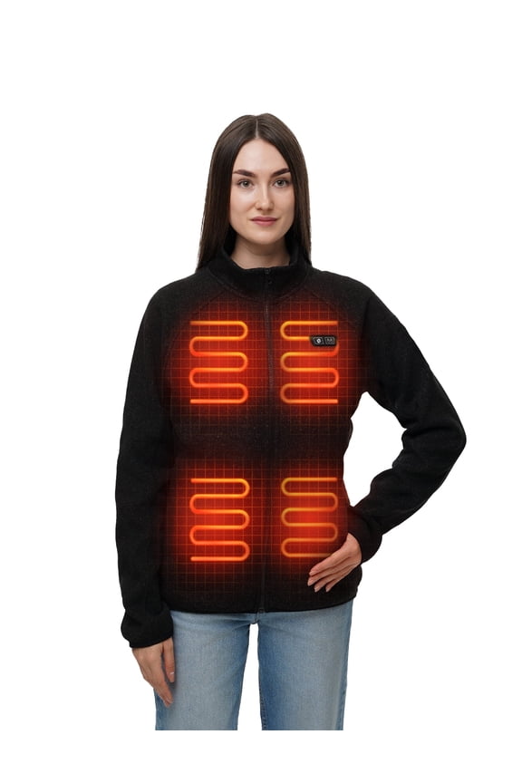 Heated Fleece Jackets for Women with Battery Pack, Zip Up Heating Sweater, Black/Medium