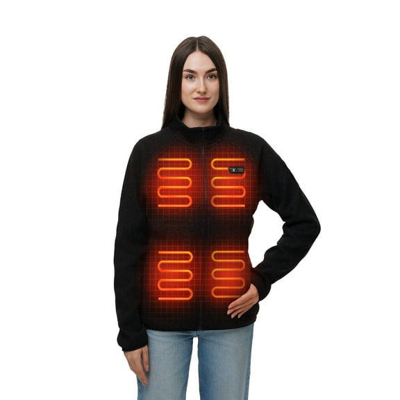 HENNCHEE Heated Fleece Jackets for Women with Battery Pack, Zip Up Heating Sweater, Black/Medium