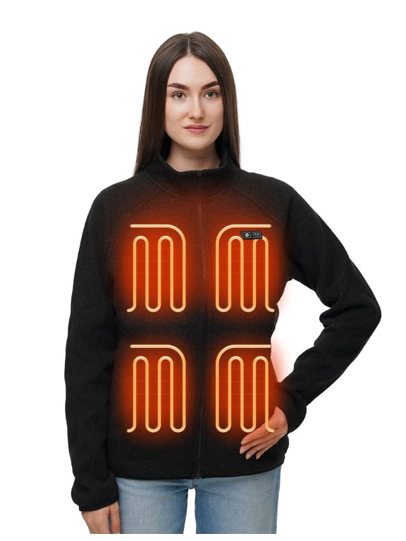 Heated Fleece Jackets for Women with Battery Pack, Zip Up Heating Sweater, Black/Small