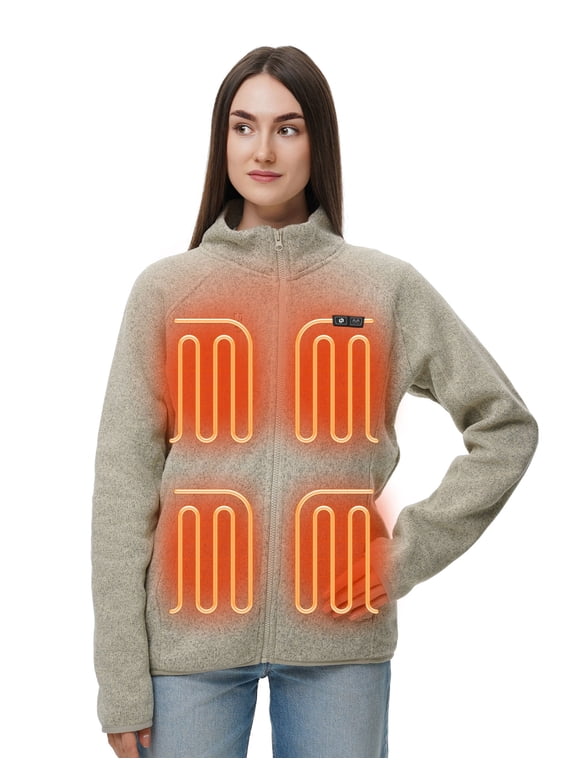 Heated Fleece Jackets for Women with Battery Pack, Zip Up Heating Sweater, Gray/Medium