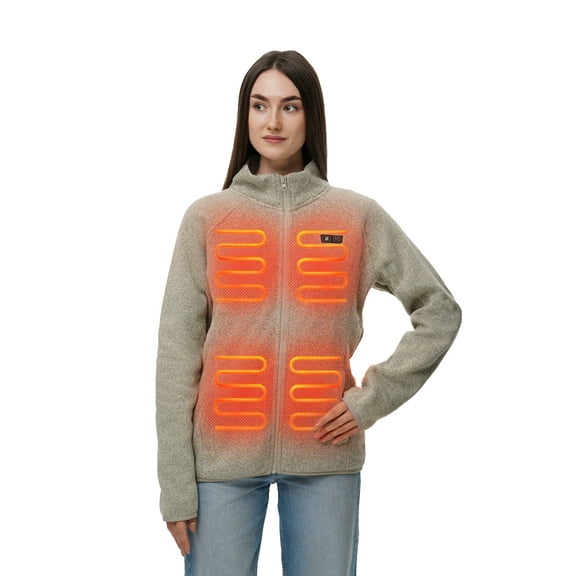 HENNCHEE Heated Fleece Jackets for Women with Battery Pack, Zip Up Heating Sweater, Gray/XX-Large