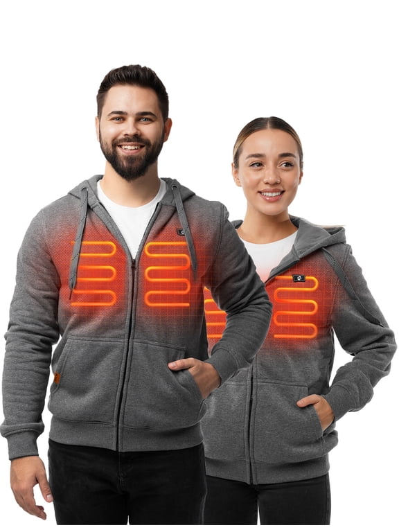 Heated Hoodies for Men and Women with Battery Pack, Grey/X-Large