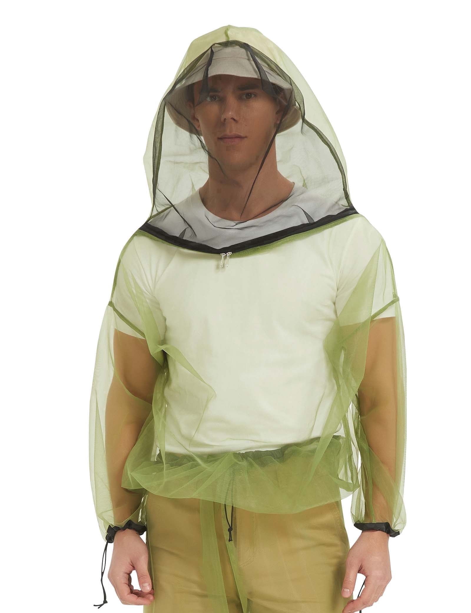 HENNCHEE Mosquito Jacket for Adults, Mesh Bug Jacket with Hood, Outdoor Protection Net Mosquito Proof Clothing with Carry Pouch L/XL