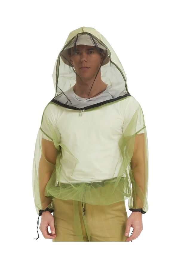 Mosquito Jacket for Adults, Mesh Bug Jacket with Hood, Outdoor Protection Net Mosquito Proof Clothing with Carry Pouch L/XL