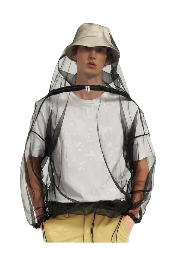 Mosquito Jacket for Adults, Mesh Bug Jacket with Hood, Outdoor Protection Net Mosquito Proof Clothing with Carry Pouch L/XL