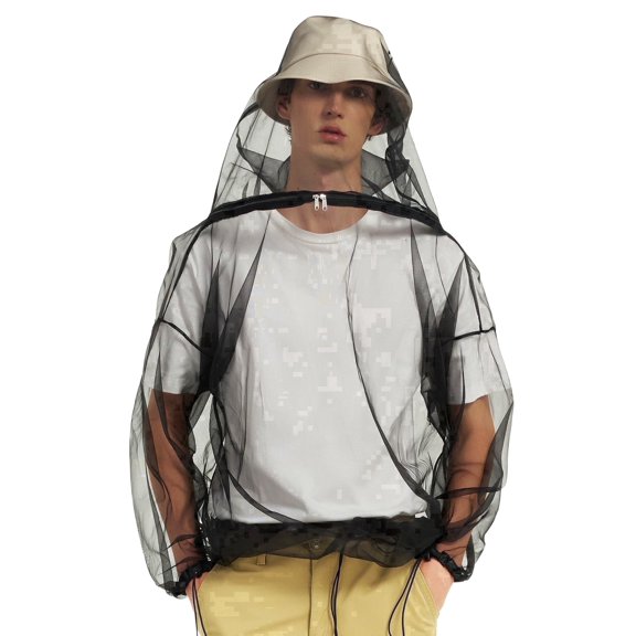 HENNCHEE Mosquito Jacket for Adults, Mesh Bug Jacket with Hood, Outdoor Protection Net Mosquito Proof Clothing with Carry Pouch L/XL
