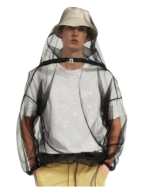 Mosquito Jacket for Adults, Mesh Bug Jacket with Hood, Outdoor Protection Net Mosquito Proof Clothing with Carry Pouch L/XL