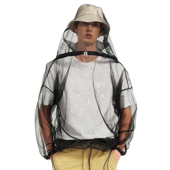 HENNCHEE Mosquito Jacket for Adults, Mesh Bug Jacket with Hood, Outdoor Protection Net Mosquito Proof Clothing with Carry Pouch S/M