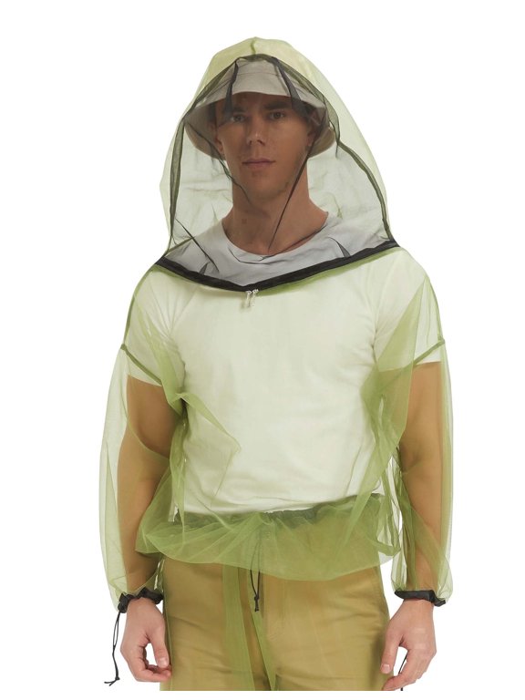 Mosquito Jacket for Adults, Mesh Bug Jacket with Hood, Outdoor Protection Net Mosquito Proof Clothing with Carry Pouch S/M