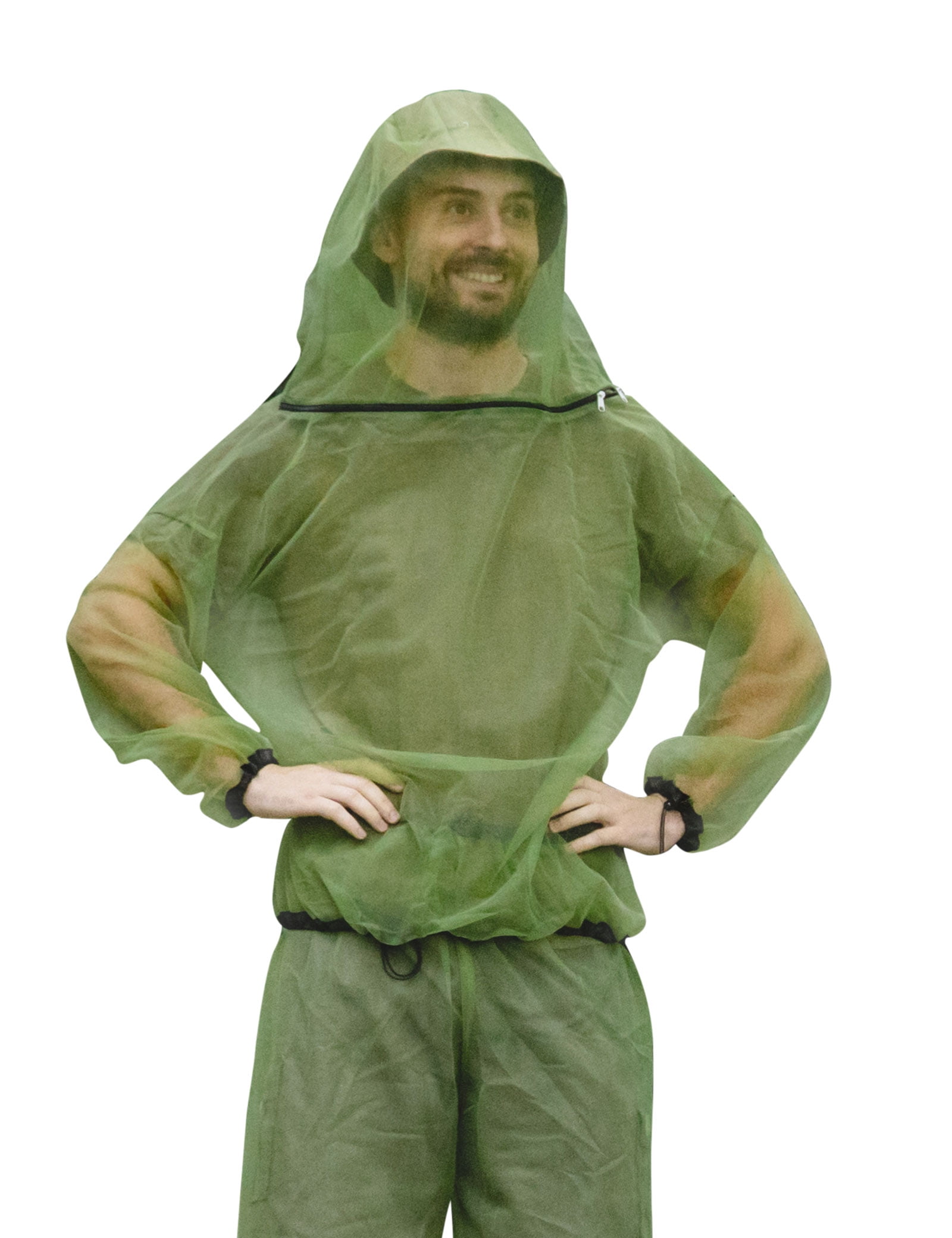 HENNCHEE Mosquito Jacket for Adults Mesh Bug Jacket with Hood Outdoor Protection Net Mosquito Proof Clothing with Carry Pouch S M
