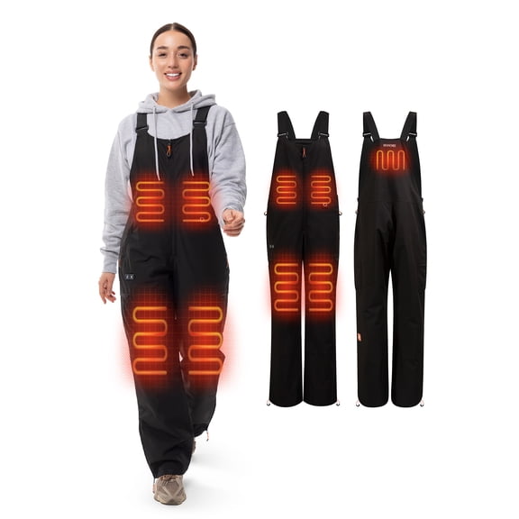 HENNCHEE Women's Heated Insulated Bib Overalls with 16000mAh Power Bank, 5 Heating Zones, Warm Ski Snow Bib Pants for Winter Outdoor Activities