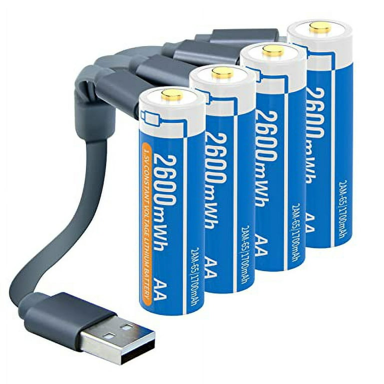 HENREEPOW 1.5V AA Lithium Rechargeable Batteries, High Capacity  2600mWh(1700mAh) Double A Lithium ion Rechargeable Battery, 1200 Cycles  with 4 in 1 USB Charging Cable (4 Pack with Storage Box) 