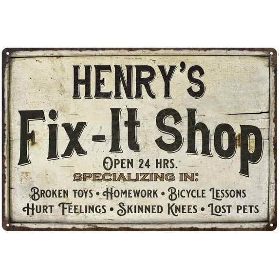HENRY'S Fix-It Shop Sign Grandpa Dad Wall Decor 8 x 12 High Gloss Metal 208120006049