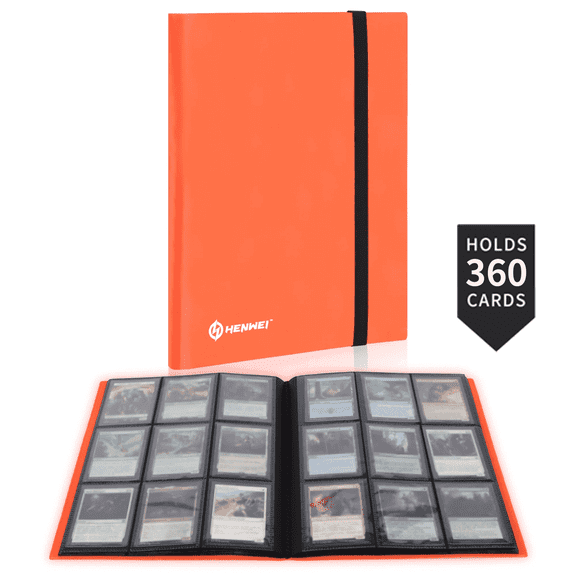HENWEI 9 Pocket Trading Card Binder Compatible with Game Cards, Side-Loading Cards for TCG,Orange