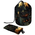 HEOEH Large Barrel Drawstring Makeup Bag, Halloween Graveyard Pattern