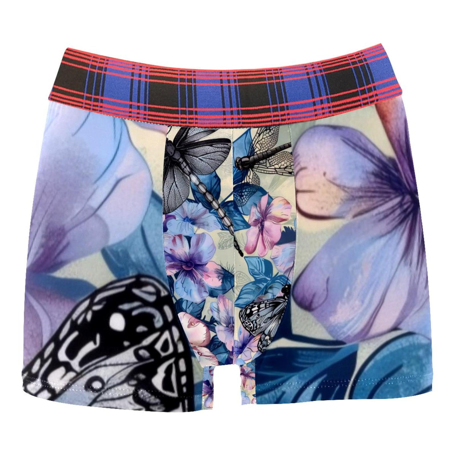 HEOEH Men's Boxer Briefs, Flower Butterfly Dragonfly Pattern