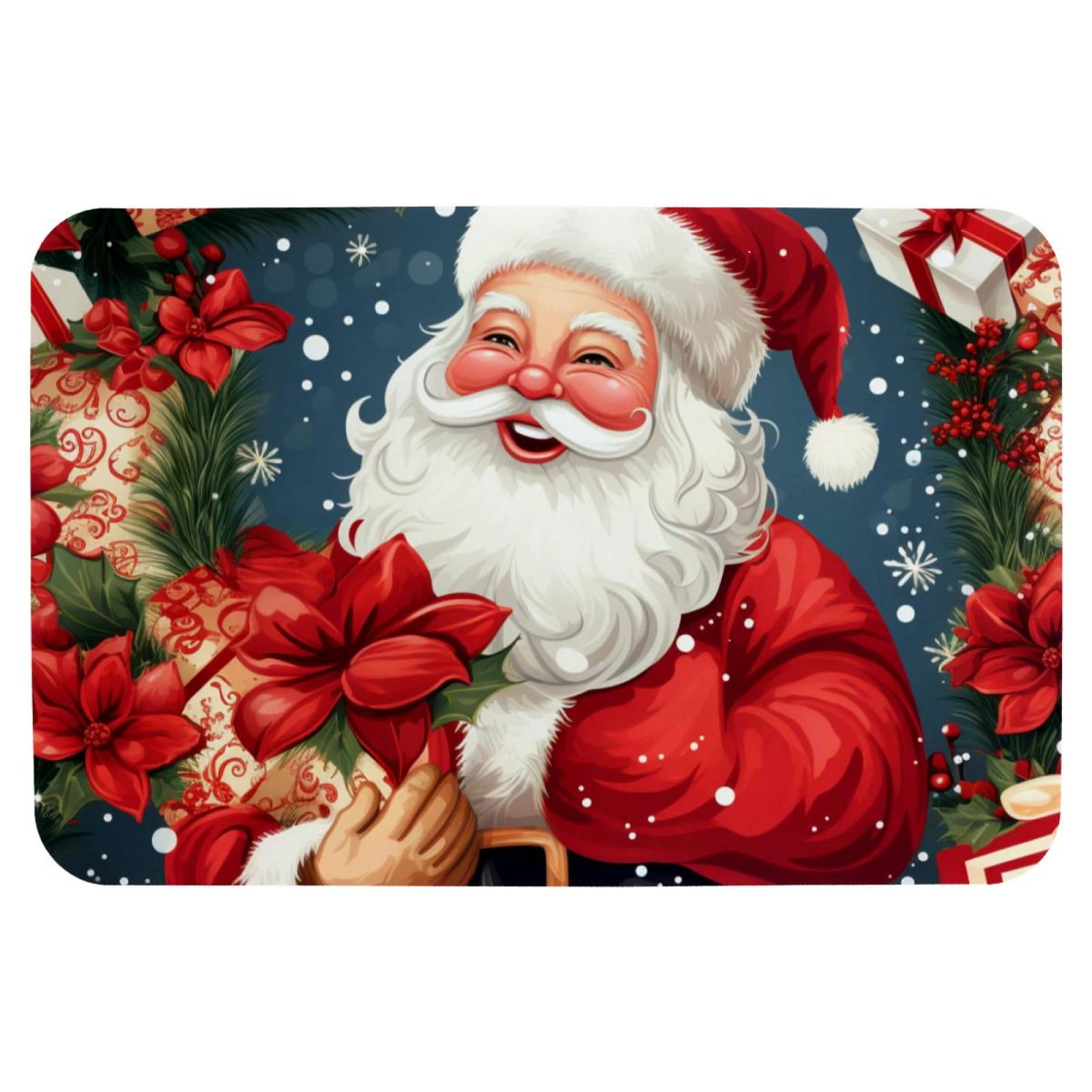 HEOEH Merry Christmas Santa Claus Bathroom Bath Mat Rug, Water