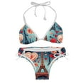 HEOEH Women's Halter Tie Side Triangle Bikini Set, Eiffel Tower