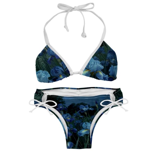 HEOEH Women's Halter Tie Side Triangle Bikini Set, Irises at Night Two ...