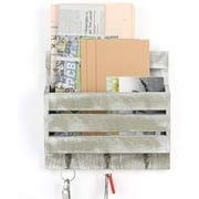 OUMILEN HEOMU Wall Mount Wood Mail & Key Holder Organizer with 3 Key Hooks, Weathered Green