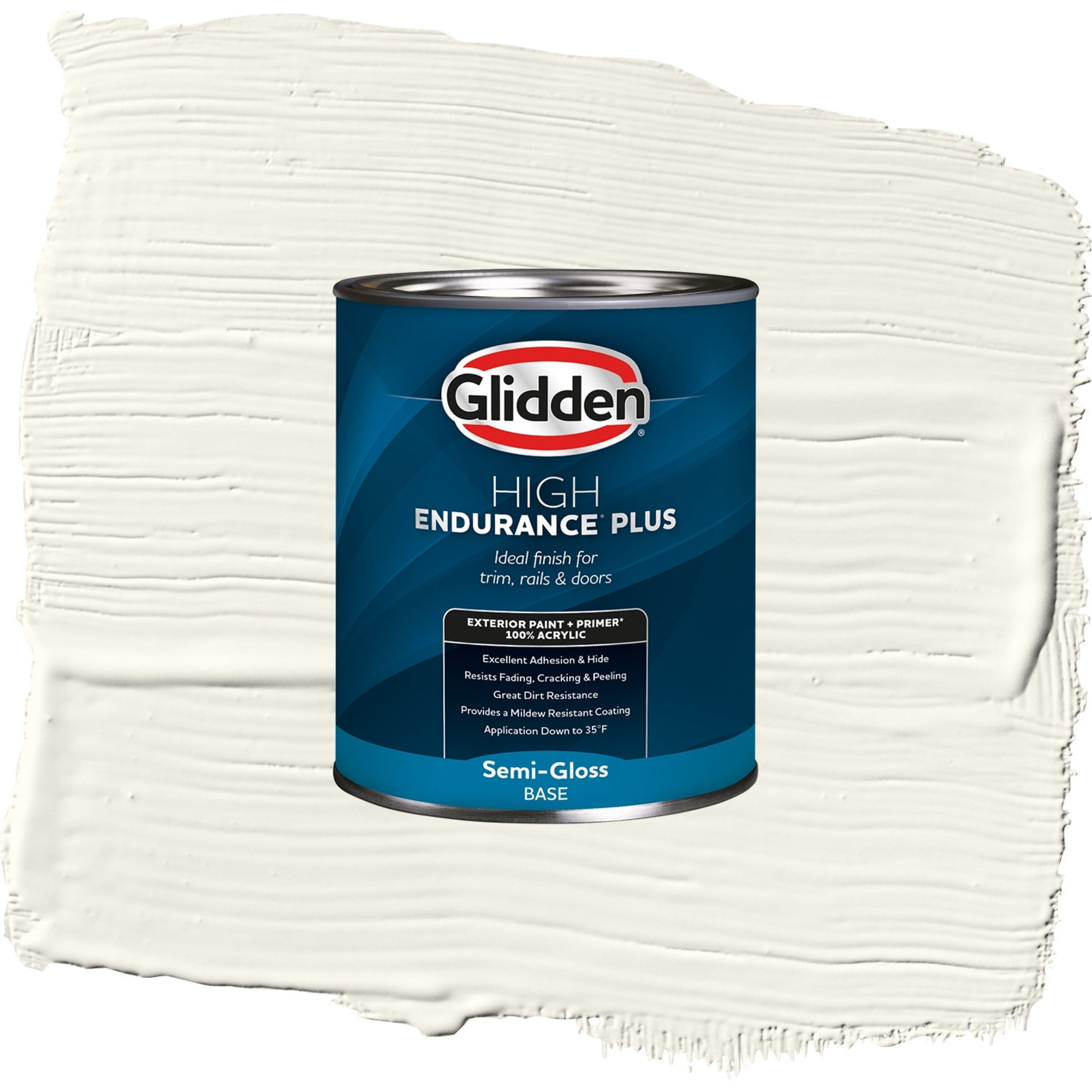 Glidden High Endurance Plus Atrium White Satin Exterior Paint and Primer, 1 Quart