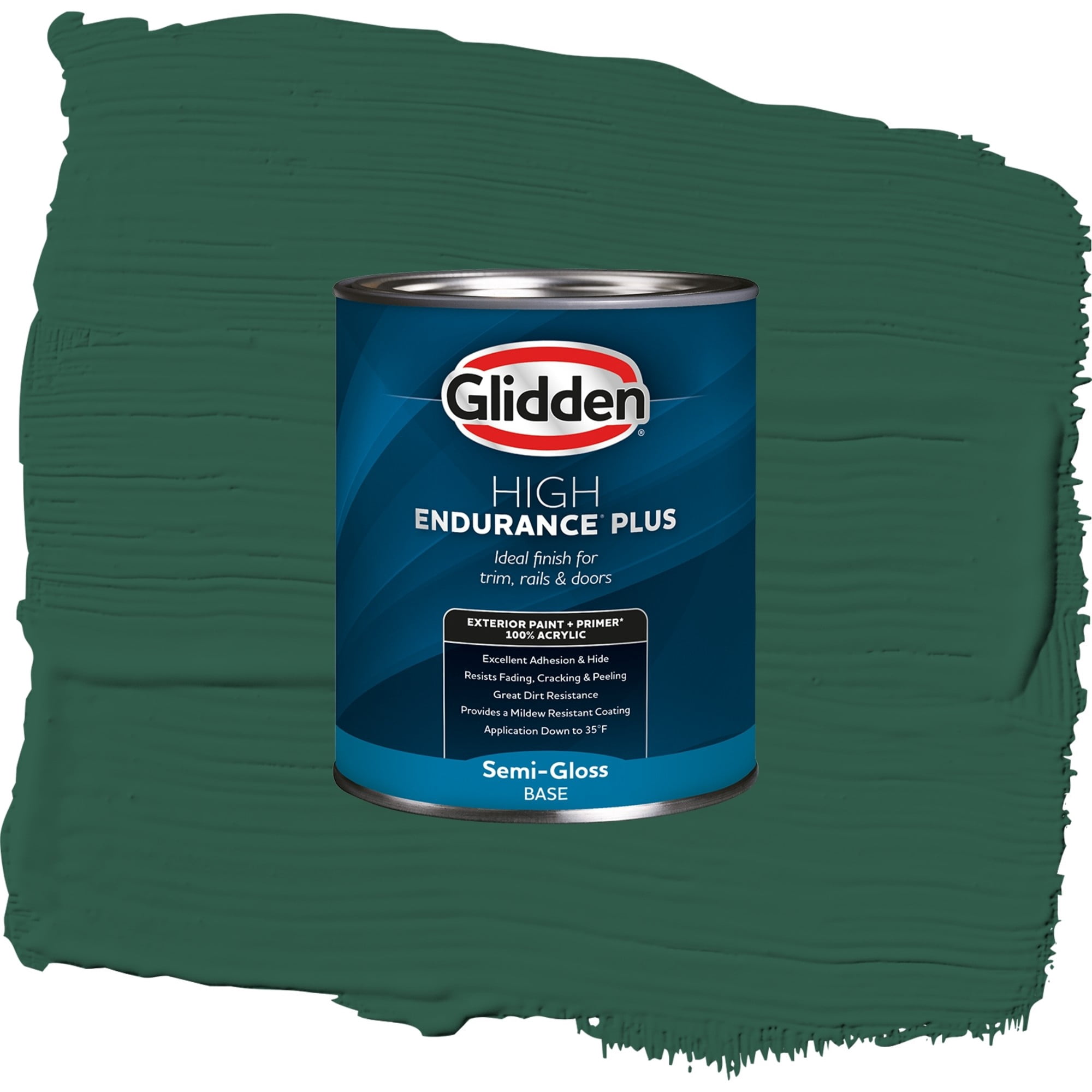 Glidden High Endurance Plus Billiard Green Satin Exterior Paint and Primer, 1 Quart
